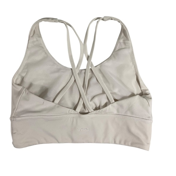 Oysho White Strappy Back Sports Bra Medium Crisscross Stretch Workout Top - Picture 8 of 12